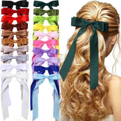 Mimorou 20 Pcs Silky Satin Hair Bows Bulk - Multicolor Hair Clips, Ponytail Holders, French Barrettes with Long Tails for Women Avelisse