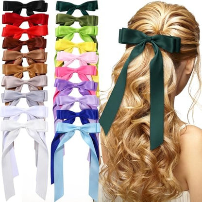 Mimorou 20 Pcs Silky Satin Hair Bows Bulk - Multicolor Hair Clips, Ponytail Holders, French Barrettes with Long Tails for Women Avelisse