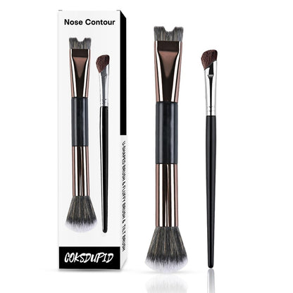 2-Piece Nose Contour Brush Set – 2-in-1 U-Shaped & Fluffy Angled Brush for Sculpting & Defining