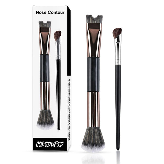 2-Piece Nose Contour Brush Set – 2-in-1 U-Shaped & Fluffy Angled Brush for Sculpting & Defining