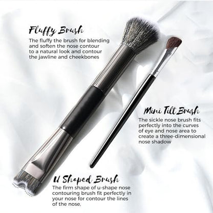 2-Piece Nose Contour Brush Set – 2-in-1 U-Shaped & Fluffy Angled Brush for Sculpting & Defining