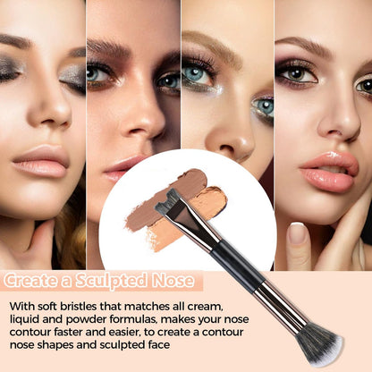 2-Piece Nose Contour Brush Set – 2-in-1 U-Shaped & Fluffy Angled Brush for Sculpting & Defining