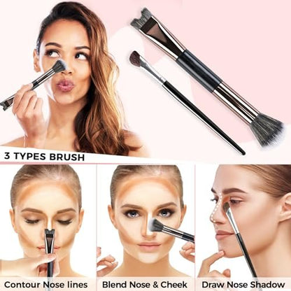 2-Piece Nose Contour Brush Set – 2-in-1 U-Shaped & Fluffy Angled Brush for Sculpting & Defining