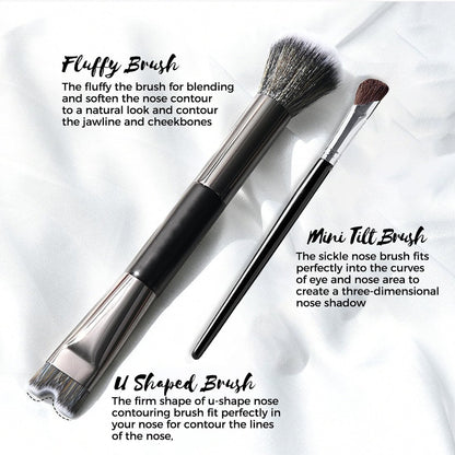 2-Piece Nose Contour Brush Set – 2-in-1 U-Shaped & Fluffy Angled Brush for Sculpting & Defining