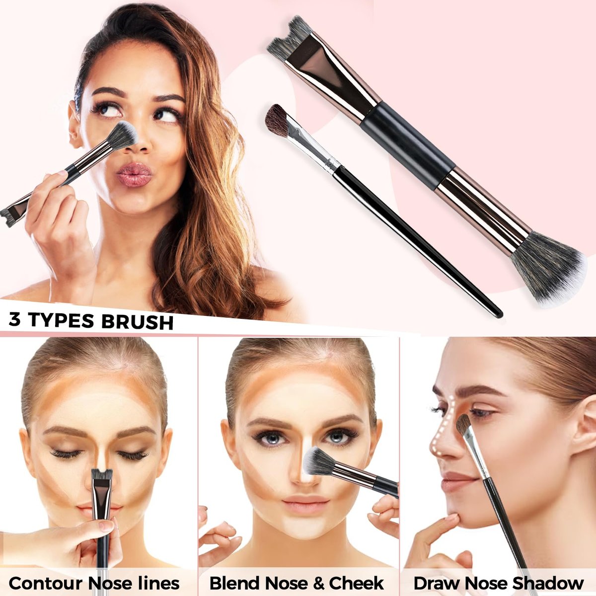 2-Piece Nose Contour Brush Set – 2-in-1 U-Shaped & Fluffy Angled Brush for Sculpting & Defining - görsel 3