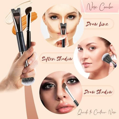 2-Piece Nose Contour Brush Set – 2-in-1 U-Shaped & Fluffy Angled Brush for Sculpting & Defining