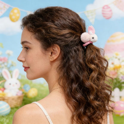 Easter Day Hair Scrunchies - Pink Rabbit Themed Hair Ties, Cute Stuffed Rabbit Style Hair Bands, Plush Ponytail Holders for Women and Girls