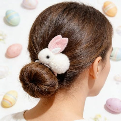 Easter Day Hair Scrunchies - Pink Rabbit Themed Hair Ties, Cute Stuffed Rabbit Style Hair Bands, Plush Ponytail Holders for Women and Girls