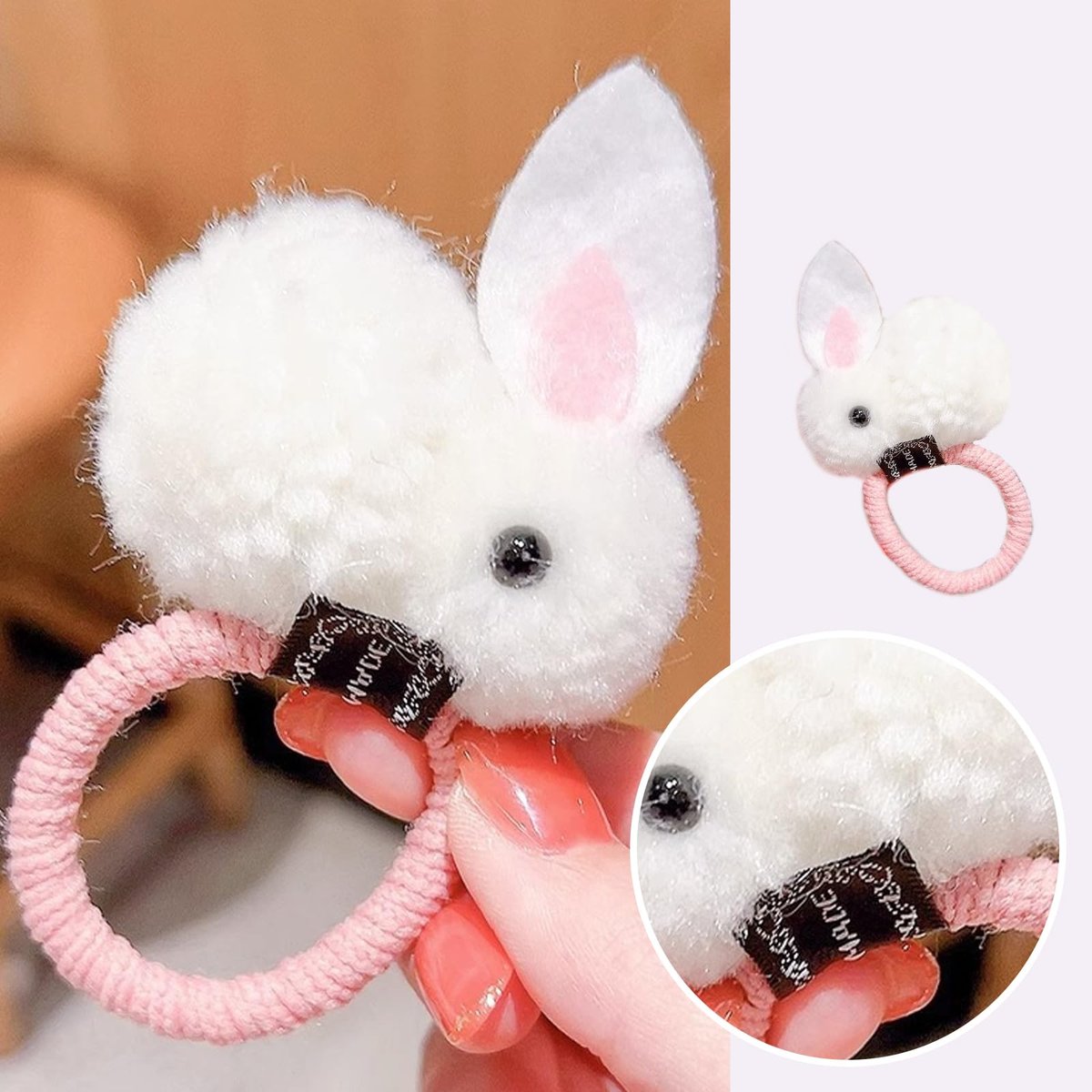 Easter Day Hair Scrunchies - Pink Rabbit Themed Hair Ties, Cute Stuffed Rabbit Style Hair Bands, Plush Ponytail Holders for Women and Girls - görsel 5