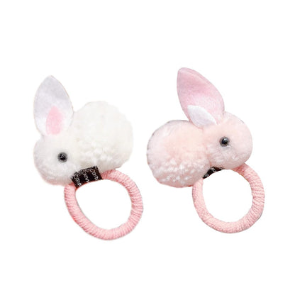 Easter Day Hair Scrunchies - Pink Rabbit Themed Hair Ties, Cute Stuffed Rabbit Style Hair Bands, Plush Ponytail Holders for Women and Girls