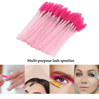 Exacoo 500pcs Disposable Eyebrow Brush & Lash Spoolies for Eyelash Extensions - Multicolor Plastic Mascara Wands