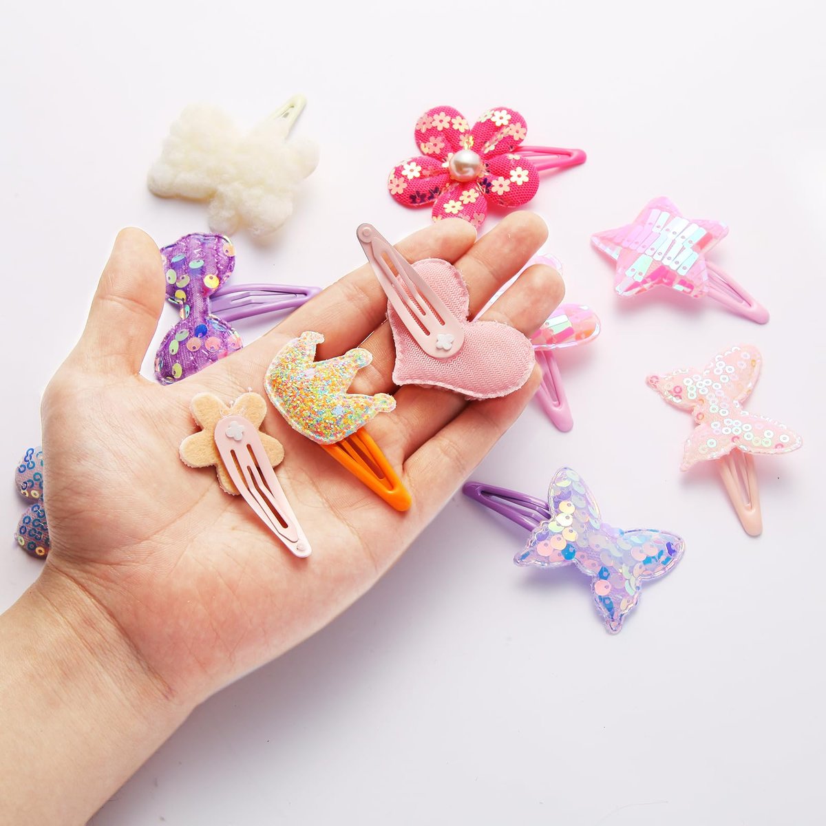 12 Pairs Glitter Hair Clips for Girls - Cute Toddler Hair Accessories Multicolor Shaped Clips - görsel 5