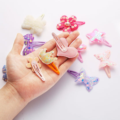 12 Pairs Glitter Hair Clips for Girls - Cute Toddler Hair Accessories Multicolor Shaped Clips