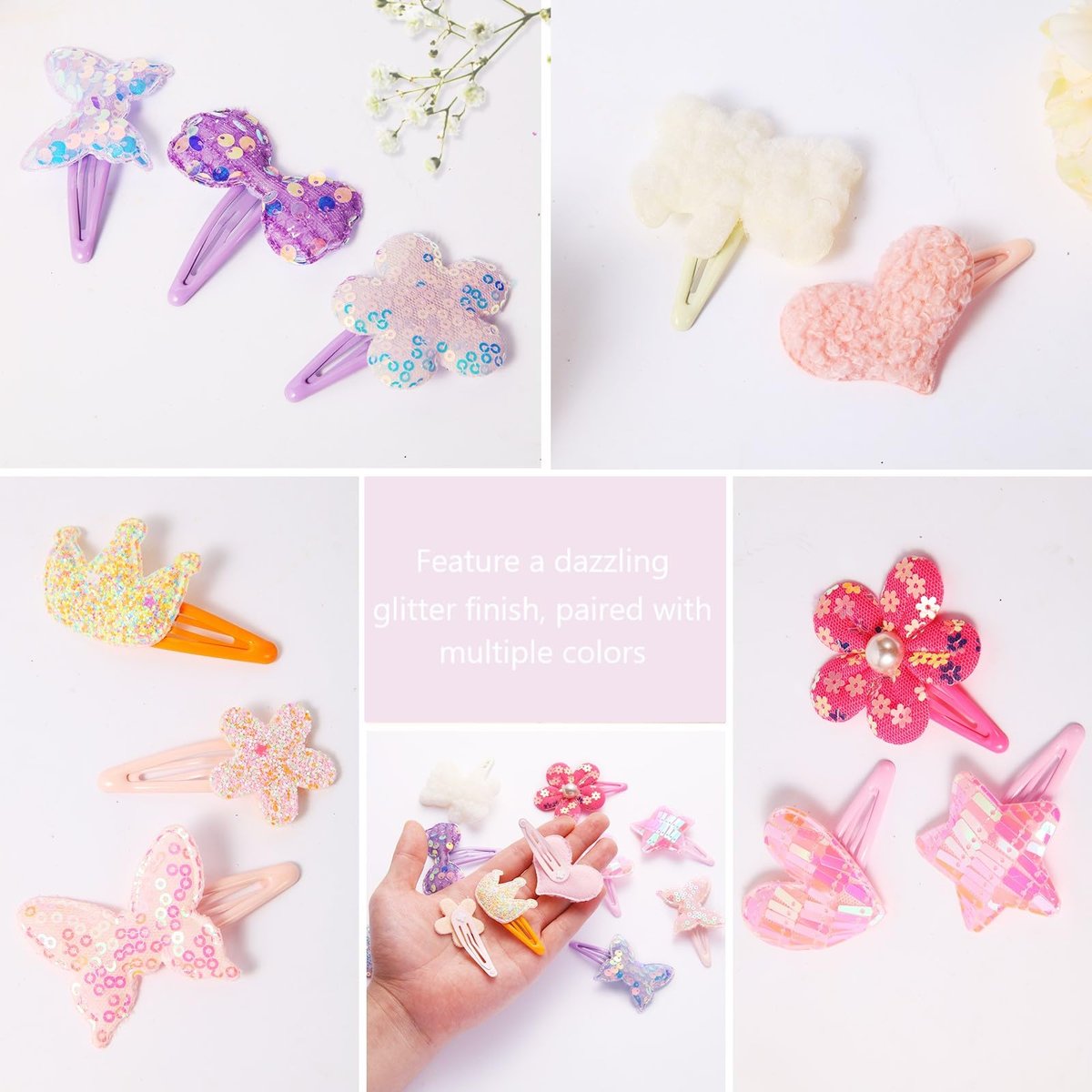 12 Pairs Glitter Hair Clips for Girls - Cute Toddler Hair Accessories Multicolor Shaped Clips - görsel 3