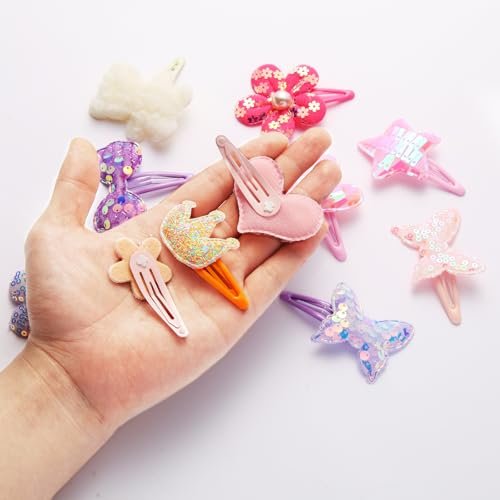 12 Pairs Glitter Hair Clips for Girls - Cute Toddler Hair Accessories Multicolor Shaped Clips - görsel 6