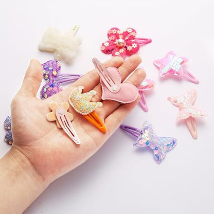 12 Pairs Glitter Hair Clips for Girls - Cute Toddler Hair Accessories Multicolor Shaped Clips