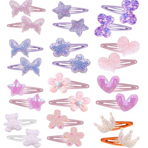 12 Pairs Glitter Hair Clips for Girls - Cute Toddler Hair Accessories Multicolor Shaped Clips - görsel 2