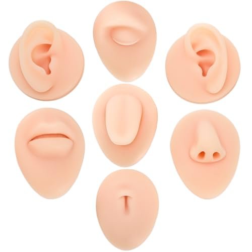 Acshio 7-Pack Silicone Piercing Model Set – Soft, Flexible Body Parts Displays for Practice – 3D Simulation Tool Kit for Novice Piercers Avelisse