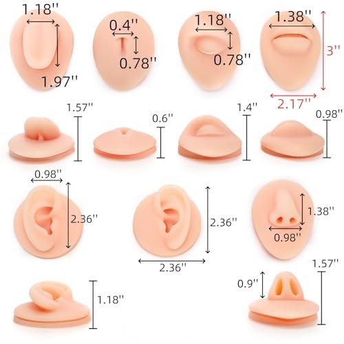Acshio 7-Pack Silicone Piercing Model Set – Soft, Flexible Body Parts Displays for Practice – 3D Simulation Tool Kit for Novice Piercers Avelisse