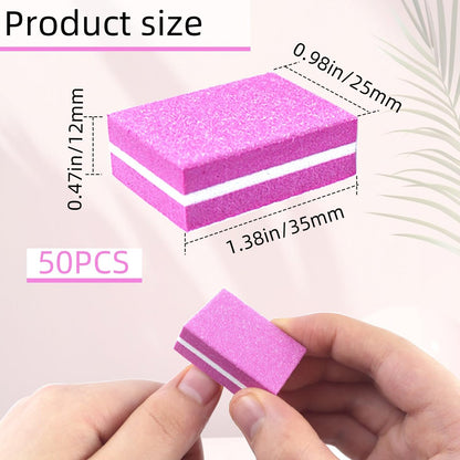 50-Pack Pink Sponge Nail Buffers 100/180 Grit | Mini Nail Files for Acrylic & Natural Nails | Double-Sided Buffing Blocks for Manicure & Pedicure