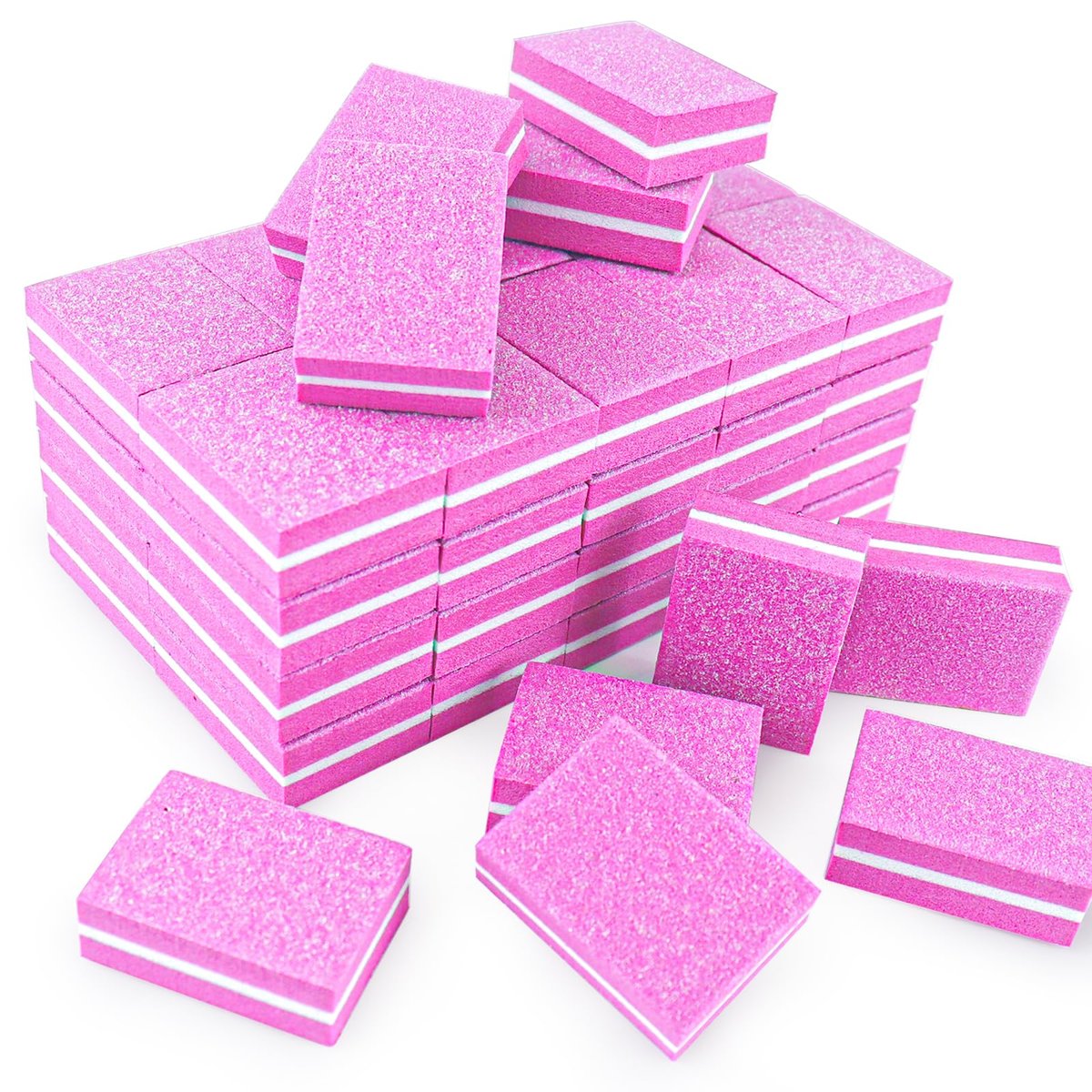 50-Pack Pink Sponge Nail Buffers 100/180 Grit | Mini Nail Files for Acrylic & Natural Nails | Double-Sided Buffing Blocks for Manicure & Pedicure - görsel 1