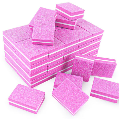 50-Pack Pink Sponge Nail Buffers 100/180 Grit | Mini Nail Files for Acrylic & Natural Nails | Double-Sided Buffing Blocks for Manicure & Pedicure