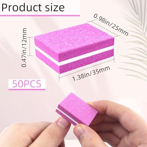 50-Pack Pink Sponge Nail Buffers 100/180 Grit | Mini Nail Files for Acrylic & Natural Nails | Double-Sided Buffing Blocks for Manicure & Pedicure - görsel 8