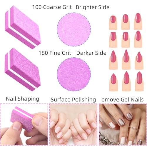 50-Pack Pink Sponge Nail Buffers 100/180 Grit | Mini Nail Files for Acrylic & Natural Nails | Double-Sided Buffing Blocks for Manicure & Pedicure - görsel 6