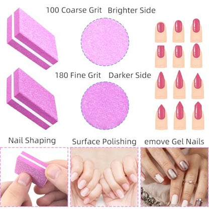 50-Pack Pink Sponge Nail Buffers 100/180 Grit | Mini Nail Files for Acrylic & Natural Nails | Double-Sided Buffing Blocks for Manicure & Pedicure