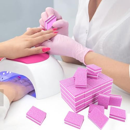 50-Pack Pink Sponge Nail Buffers 100/180 Grit | Mini Nail Files for Acrylic & Natural Nails | Double-Sided Buffing Blocks for Manicure & Pedicure