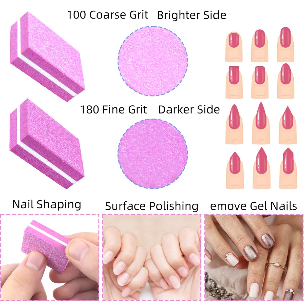 50-Pack Pink Sponge Nail Buffers 100/180 Grit | Mini Nail Files for Acrylic & Natural Nails | Double-Sided Buffing Blocks for Manicure & Pedicure - görsel 5