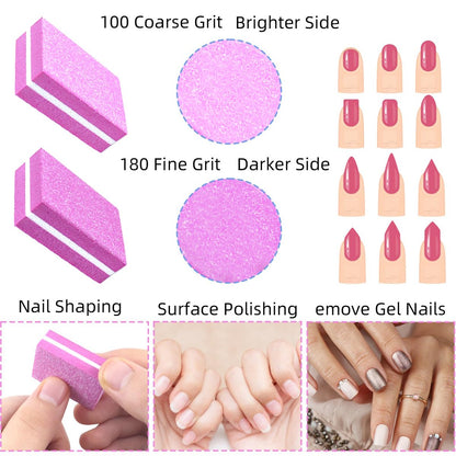 50-Pack Pink Sponge Nail Buffers 100/180 Grit | Mini Nail Files for Acrylic & Natural Nails | Double-Sided Buffing Blocks for Manicure & Pedicure