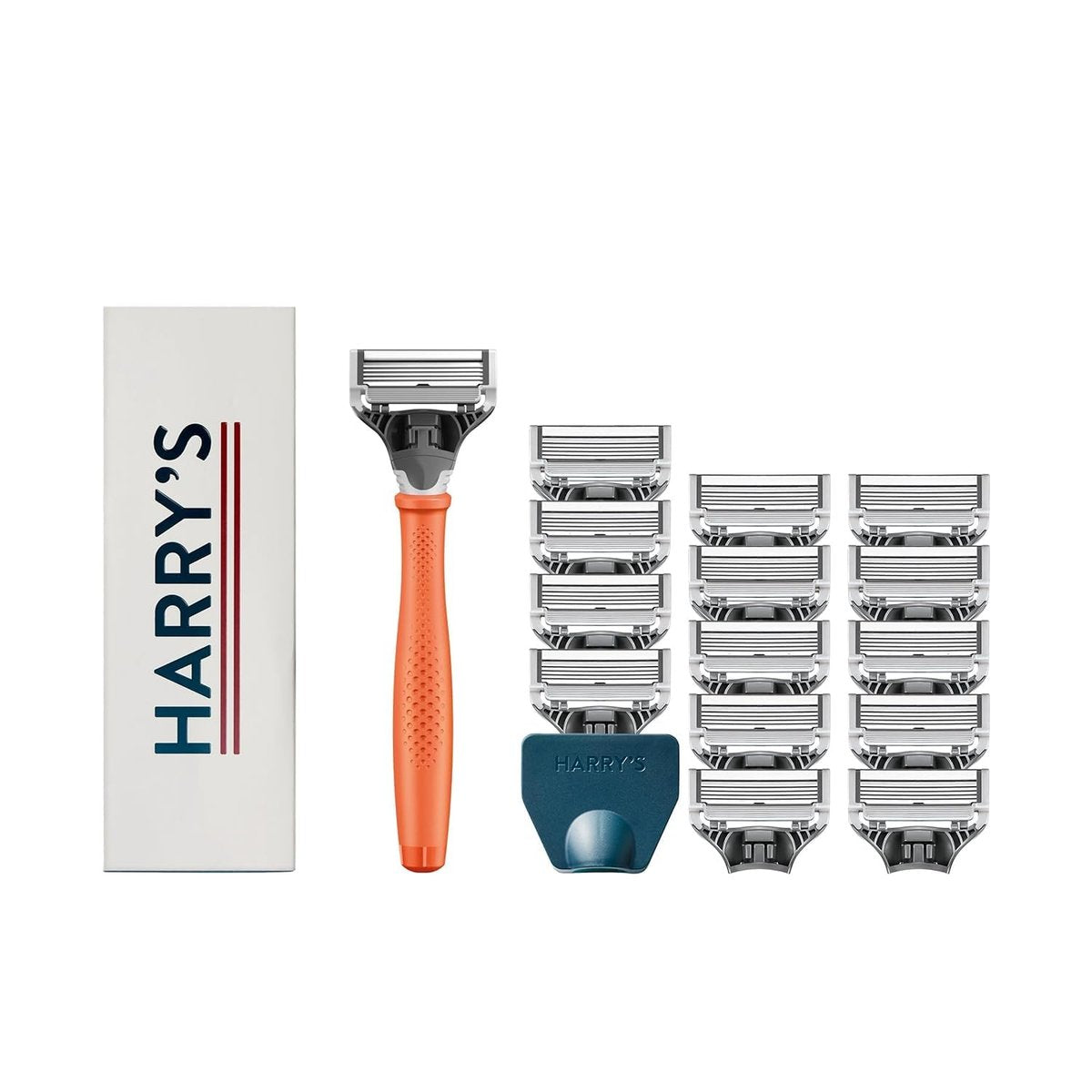 Harry's Original Shaving Kit for Men - Razor Handle, 15 Blade Refills, Travel Cover - German Engineered - Orange Avelisse