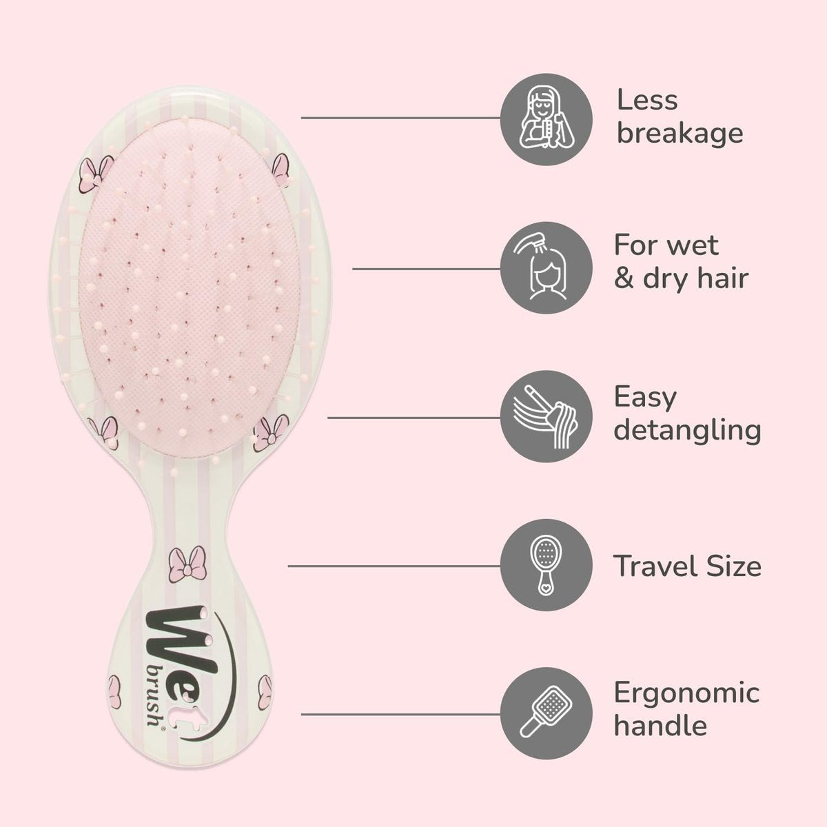 Wet Brush Hello Disney Minnie Mouse Detangling Travel Hair Brush – Mini, Pain-Free, Ultra-Soft IntelliFlex Bristles for All Hair Types (Limited Edition) - görsel 6