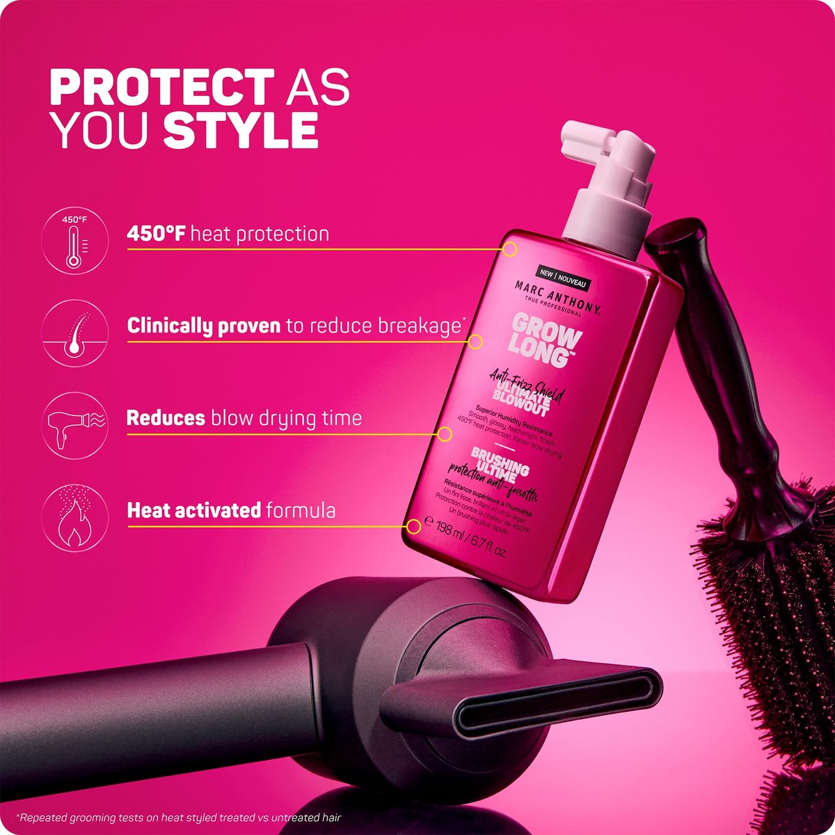 Marc Anthony Anti-Frizz Shield Ultimate Blowout Spray, Grow Long – Smooth, Shiny Hair in High Humidity – Heat Protectant – 6.7 oz - görsel 9