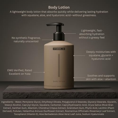 HygieneLab Body Lotion for Men – EWG Verified, Ultra Hydrating, Non-Toxic, Fragrance-Free, Unscented, Paraben-Free, Sulfate-Free Daily Body Lotion for Dry Skin & Sensitive Skin, 12oz Avelisse