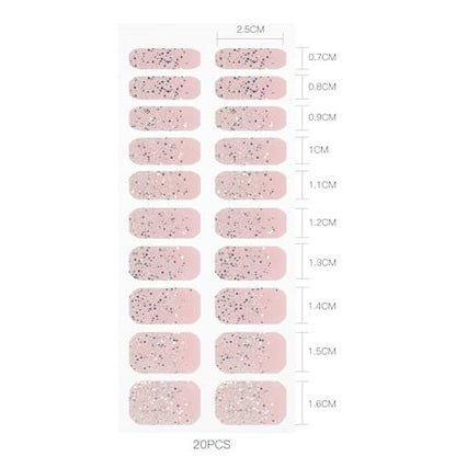JMEOWIO Glitter Light Pink Gel Nail Stickers - UV/LED Cured Nail Strips, Long-Lasting Nail Art Decals