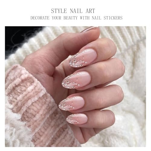 JMEOWIO Glitter Light Pink Gel Nail Stickers - UV/LED Cured Nail Strips, Long-Lasting Nail Art Decals - görsel 5