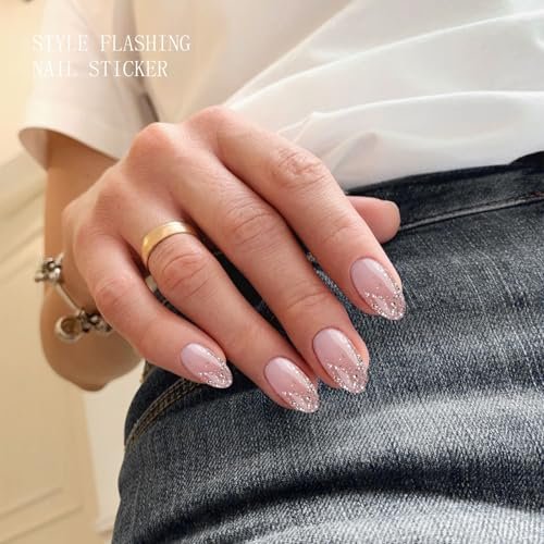 JMEOWIO Glitter Light Pink Gel Nail Stickers - UV/LED Cured Nail Strips, Long-Lasting Nail Art Decals - görsel 7