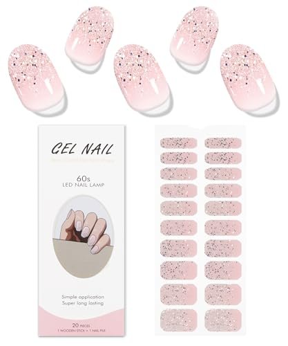 JMEOWIO Glitter Light Pink Gel Nail Stickers - UV/LED Cured Nail Strips, Long-Lasting Nail Art Decals - görsel 3