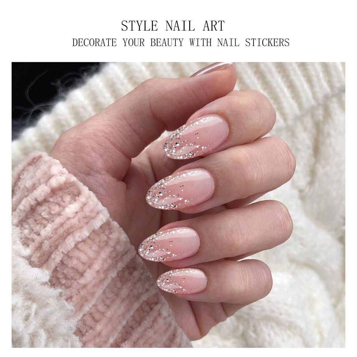 JMEOWIO Glitter Light Pink Gel Nail Stickers - UV/LED Cured Nail Strips, Long-Lasting Nail Art Decals - görsel 6