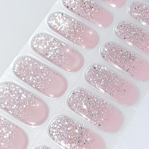 JMEOWIO Glitter Light Pink Gel Nail Stickers - UV/LED Cured Nail Strips, Long-Lasting Nail Art Decals - görsel 9