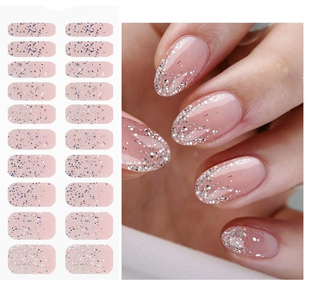 JMEOWIO Glitter Light Pink Gel Nail Stickers - UV/LED Cured Nail Strips, Long-Lasting Nail Art Decals - görsel 2