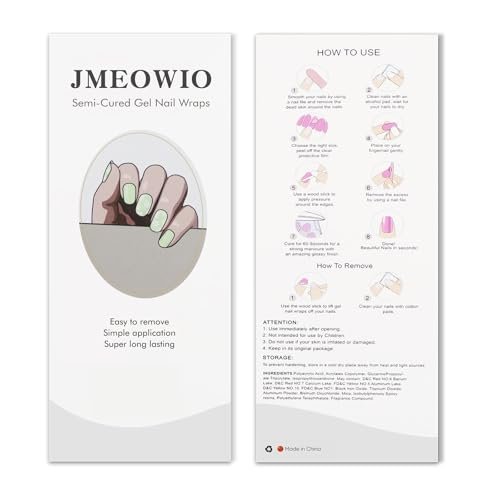 JMEOWIO Gel Nail Stickers White Flower Light Green Semi Cured Gel Nail Strips Wraps UV/LED Nails Art Design Decoration Accessories Avelisse