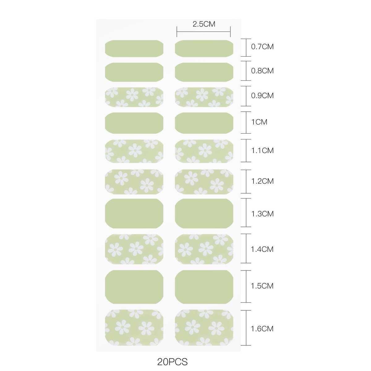 JMEOWIO Gel Nail Stickers White Flower Light Green Semi Cured Gel Nail Strips Wraps UV/LED Nails Art Design Decoration Accessories Avelisse