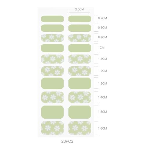 JMEOWIO Gel Nail Stickers White Flower Light Green Semi Cured Gel Nail Strips Wraps UV/LED Nails Art Design Decoration Accessories Avelisse