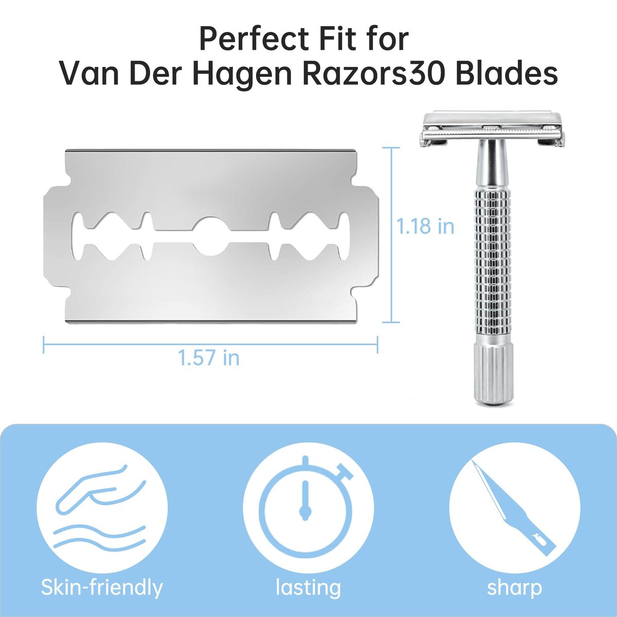 Van Der Hagen Compatible Double Edge Safety Razor Blades – 30 Pack Stainless Steel Replacement Refills for Men's Safety and Straight Razors - görsel 3