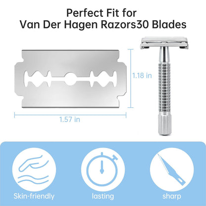 Van Der Hagen Compatible Double Edge Safety Razor Blades – 30 Pack Stainless Steel Replacement Refills for Men's Safety and Straight Razors