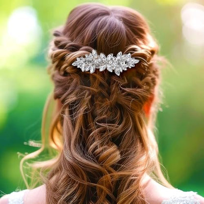 Sparkly Silver Rhinestone Hair Clips for Women - Crystal Flower Barrettes for Wedding, Prom & Special Occasions