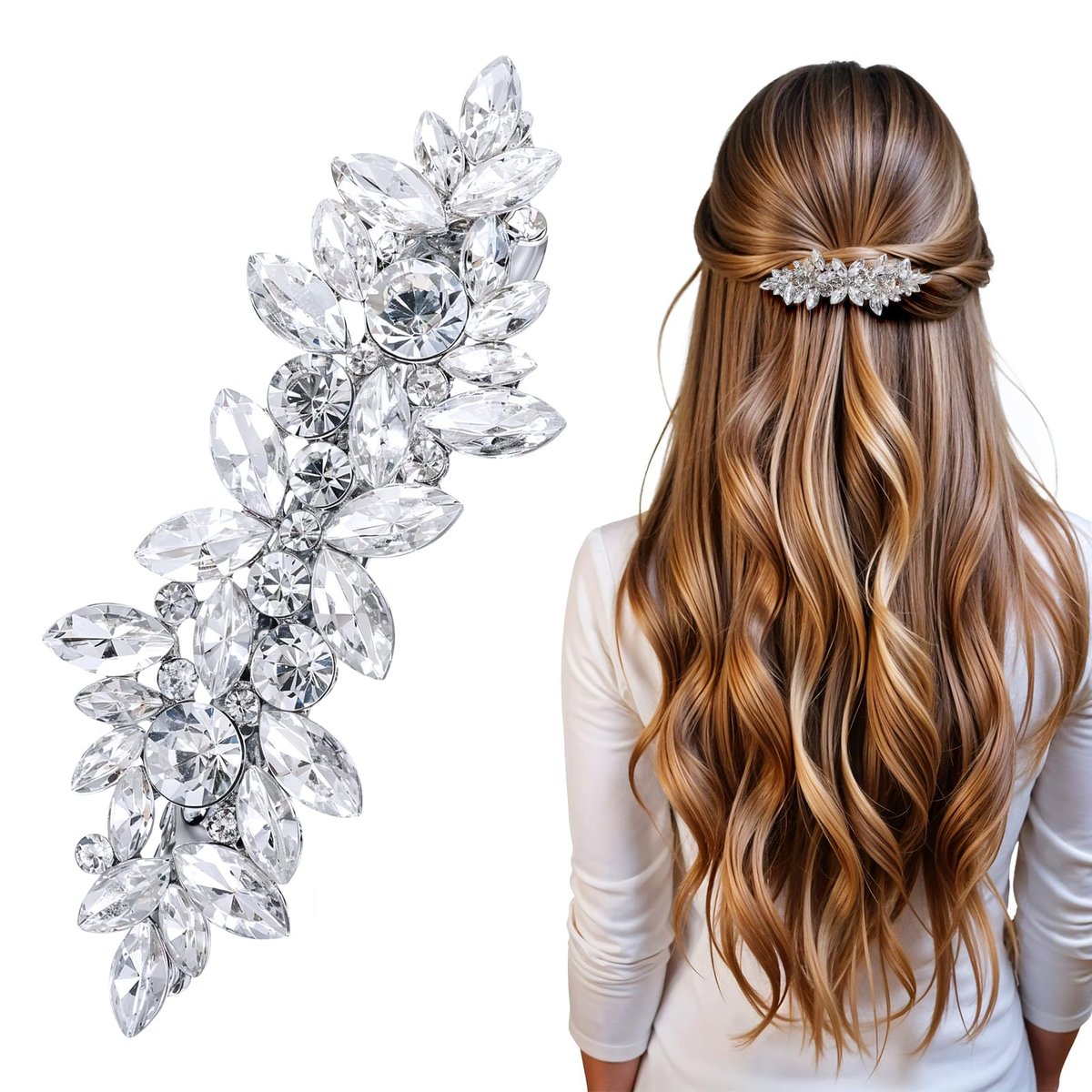 Sparkly Silver Rhinestone Hair Clips for Women - Crystal Flower Barrettes for Wedding, Prom & Special Occasions - görsel 2